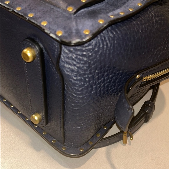 Coach Navy Dreamer 36 Border  Rivets Leather Handbag - Picture 13 of 17